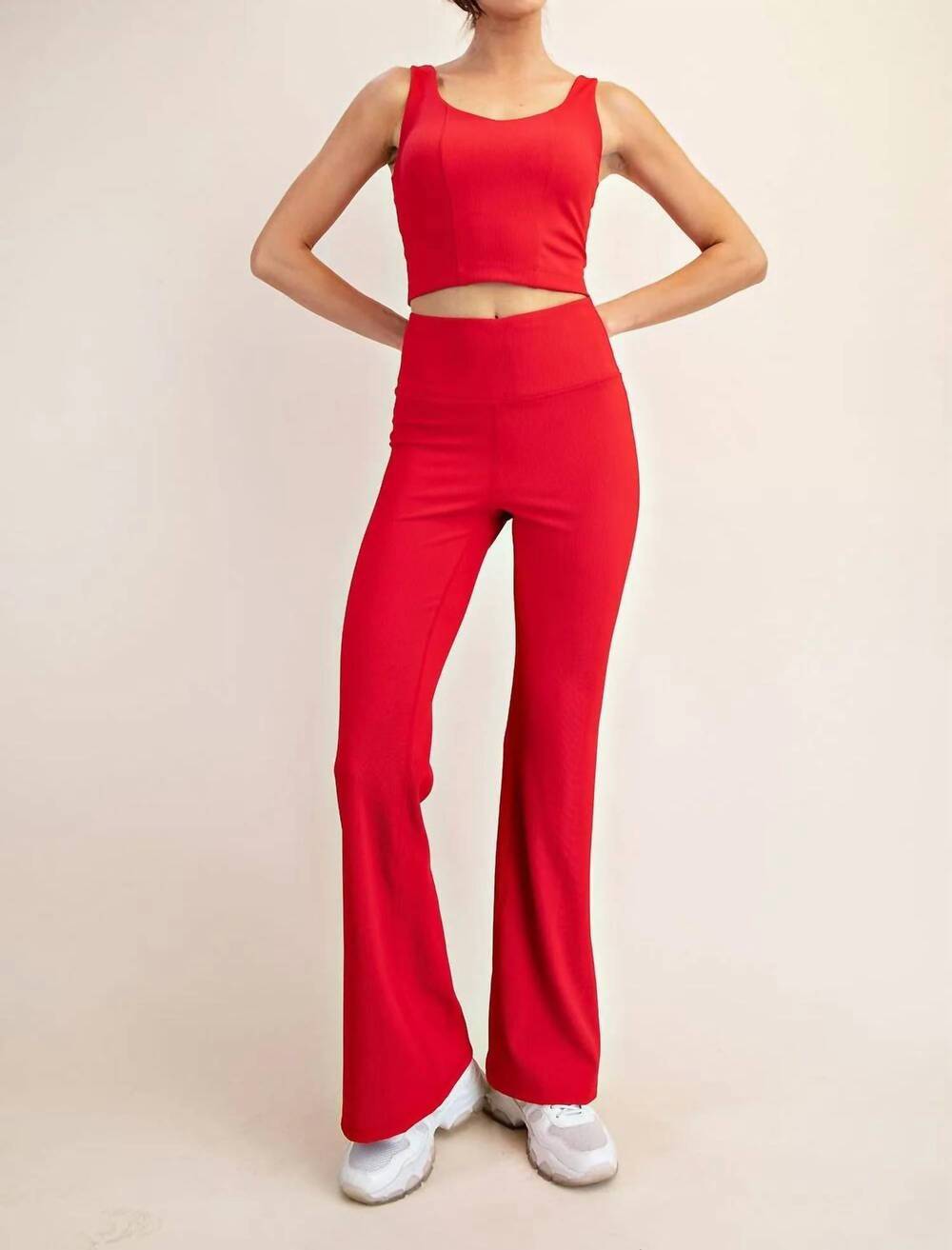 NEW RAE MODE nylon rib flare leggings in red